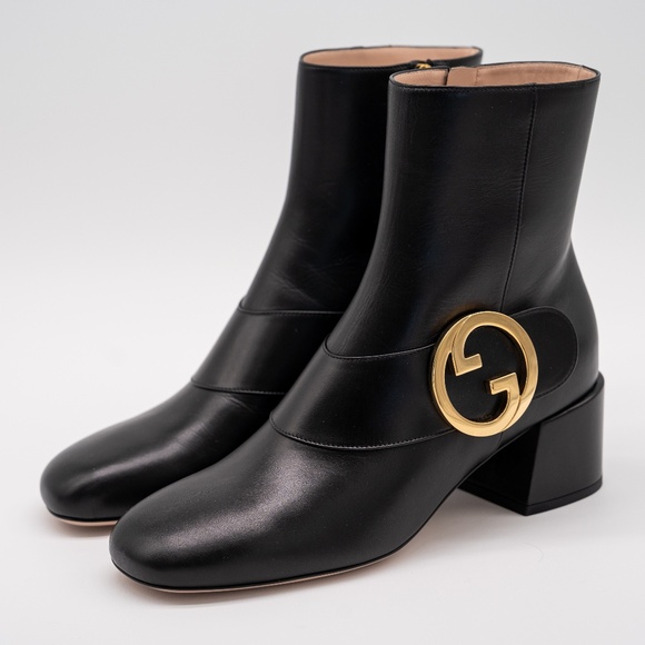 size 41G 11 US Gucci GG Blondie Black Leather Ankle Boots Gold - Picture 1 of 14